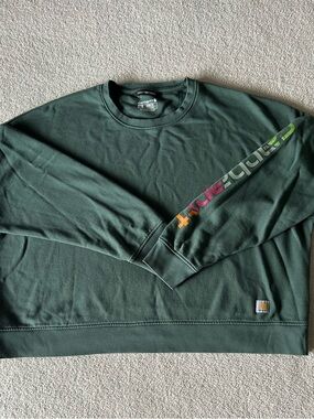 Carhartt Dark Green Crewneck with Multicolor Sleeve Logo